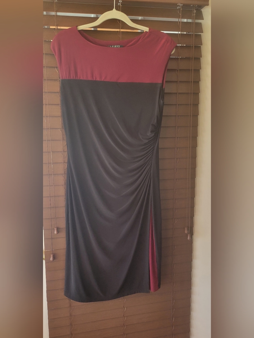 Lauren By Ralph Lauren Burgundy and Black Midi with Side Ruching And Faux Slit